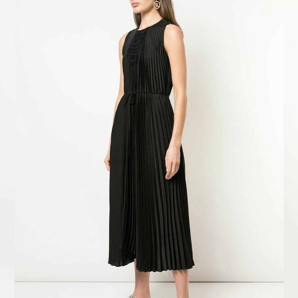 Vince Black Pleated Sleeveless Midi Dress